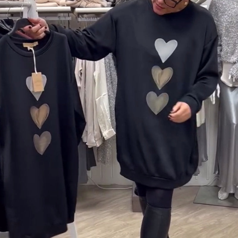Oversized Dames Sweatshirt Jurk met Hartenprint