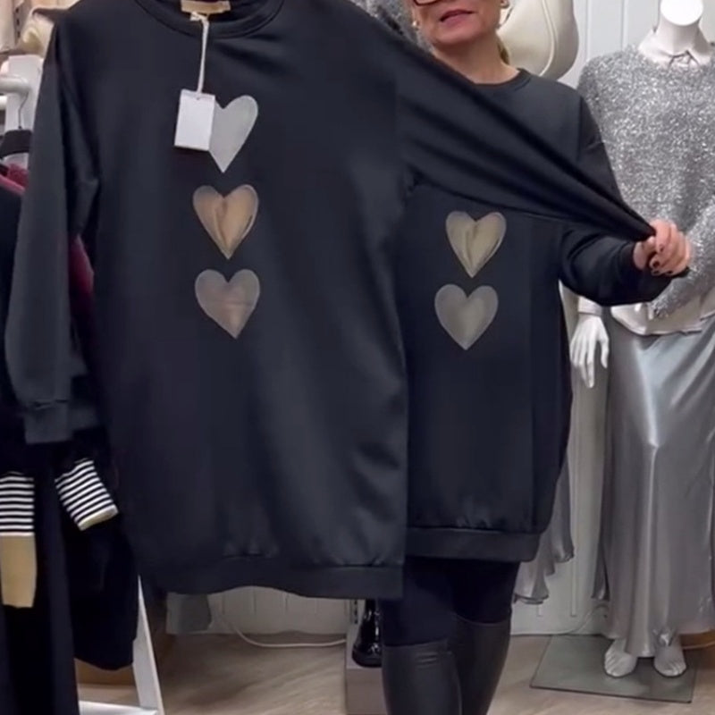 Oversized Dames Sweatshirt Jurk met Hartenprint