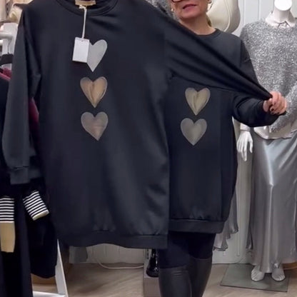Oversized Dames Sweatshirt Jurk met Hartenprint