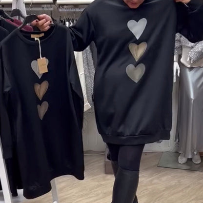 Oversized Dames Sweatshirt Jurk met Hartenprint