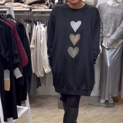 Oversized Dames Sweatshirt Jurk met Hartenprint