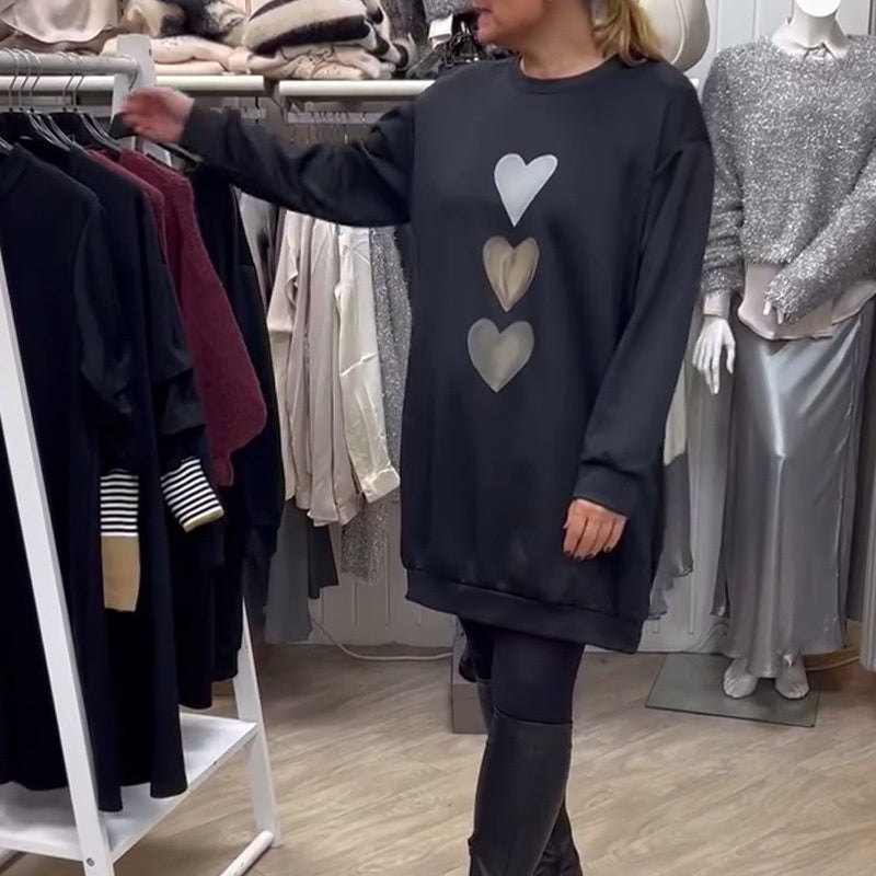 Oversized Dames Sweatshirt Jurk met Hartenprint