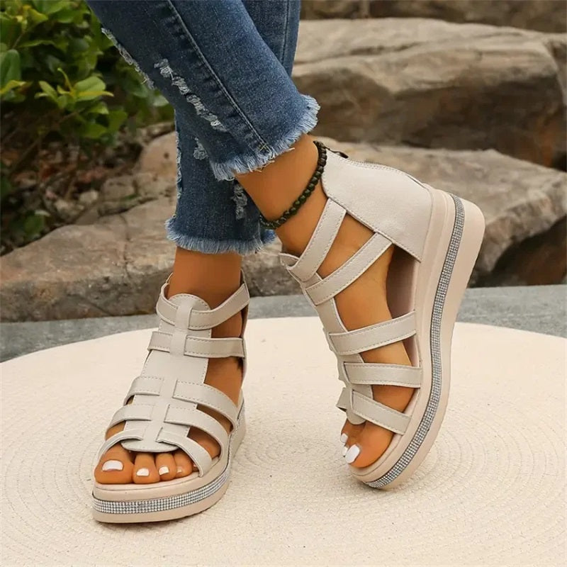 Dames Sleehak Sandalen Met Strass Steentjes