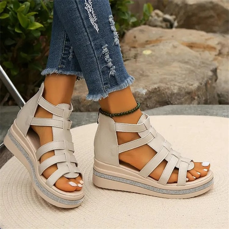 Dames Sleehak Sandalen Met Strass Steentjes