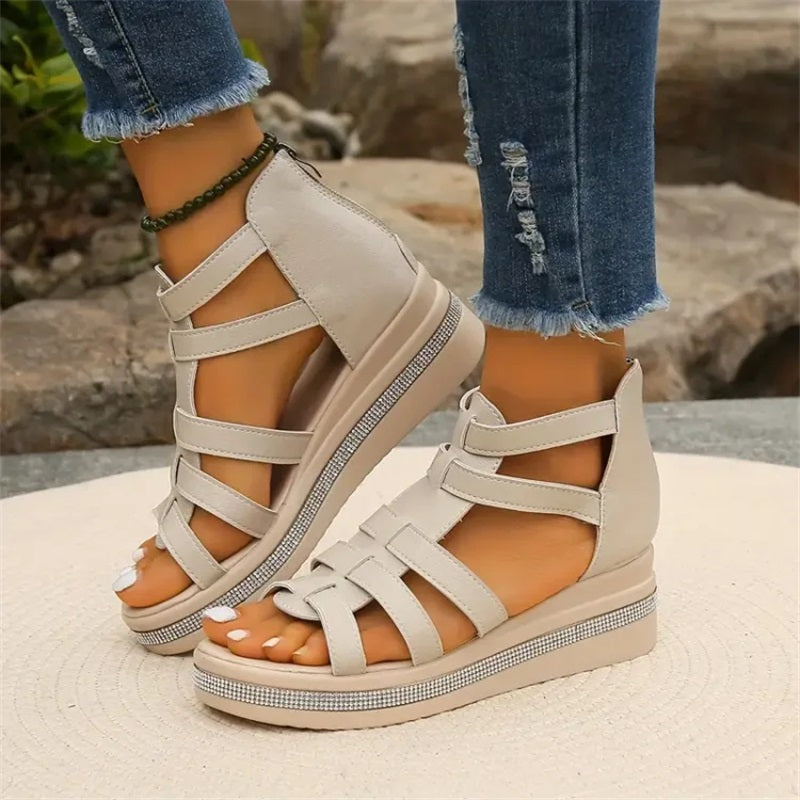 Dames Sleehak Sandalen Met Strass Steentjes
