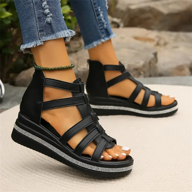 Dames Sleehak Sandalen Met Strass Steentjes
