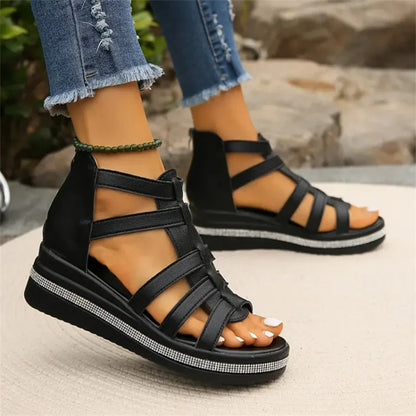 Dames Sleehak Sandalen Met Strass Steentjes