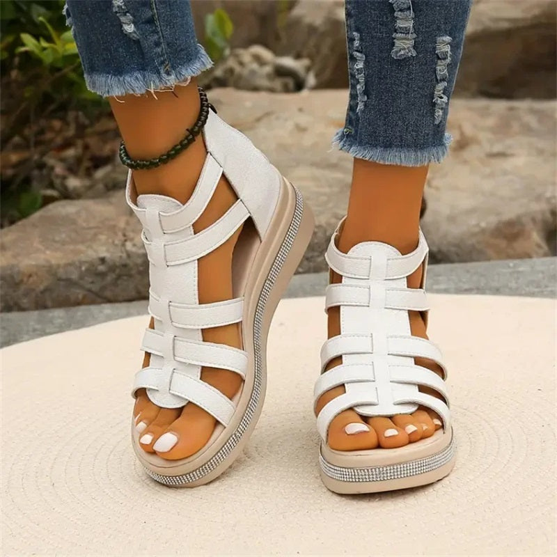 Dames Sleehak Sandalen Met Strass Steentjes