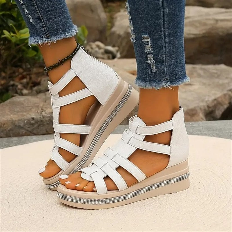Dames Sleehak Sandalen Met Strass Steentjes - StudioMarella