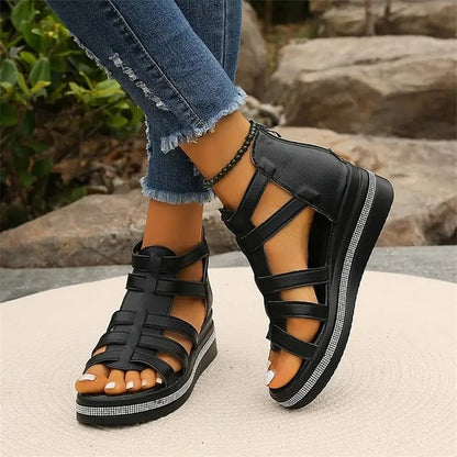 Dames Sleehak Sandalen Met Strass Steentjes