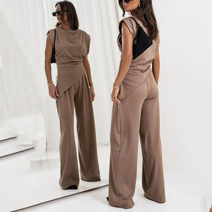 Vrouwen Tweedelige Set Mouwloze Top Wijde Broek Zomerse Outfit