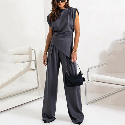 Vrouwen Tweedelige Set Mouwloze Top Wijde Broek Zomerse Outfit