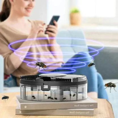 Automatische Vliegenvanger USB – Roterende Geruisloze Insectenval Zonder Chemicaliën 120m² Bereik – Veilig voor Kinderen en Huisdieren – Milieuvriendelijk