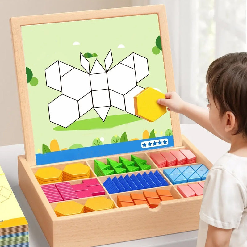 Magnetisch Houten Puzzelspel voor Kinderen – Educatief Leerspel met 180 of 220 Blokken en Vormkaarten