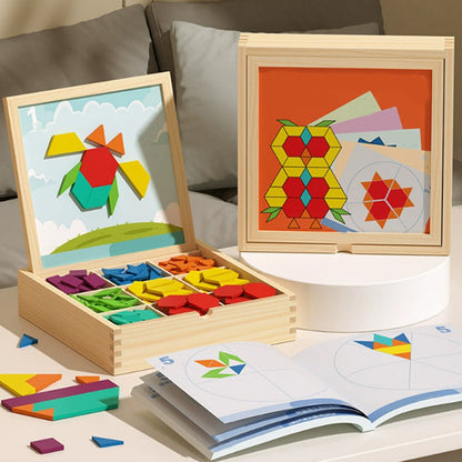 Magnetisch Houten Puzzelspel voor Kinderen – Educatief Leerspel met 180 of 220 Blokken en Vormkaarten