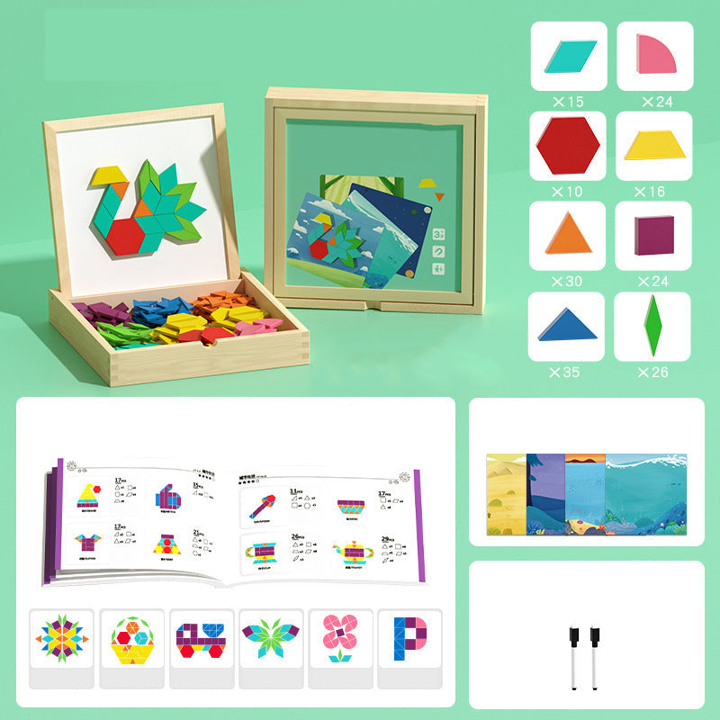 Magnetisch Houten Puzzelspel voor Kinderen – Educatief Leerspel met 180 of 220 Blokken en Vormkaarten