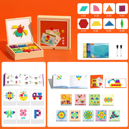 Magnetisch Houten Puzzelspel voor Kinderen – Educatief Leerspel met 180 of 220 Blokken en Vormkaarten