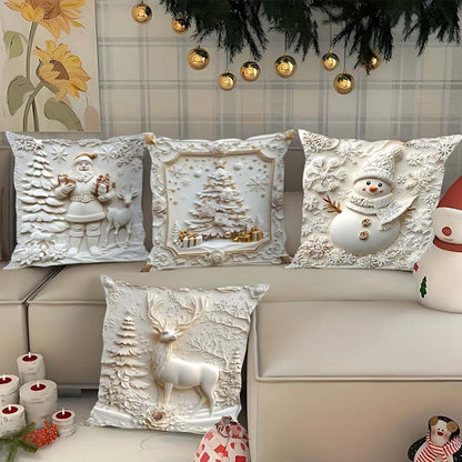 Feestelijke Kussenhoezen Set van 4 – Kerstmotieven met Gestructureerd Design voor Woonkamer & Slaapkamer | Zachte Polyester Sierkussens 45×45 cm voor Winter en Kerst