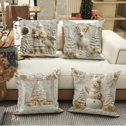 Feestelijke Kussenhoezen Set van 4 – Kerstmotieven met Gestructureerd Design voor Woonkamer & Slaapkamer | Zachte Polyester Sierkussens 45×45 cm voor Winter en Kerst