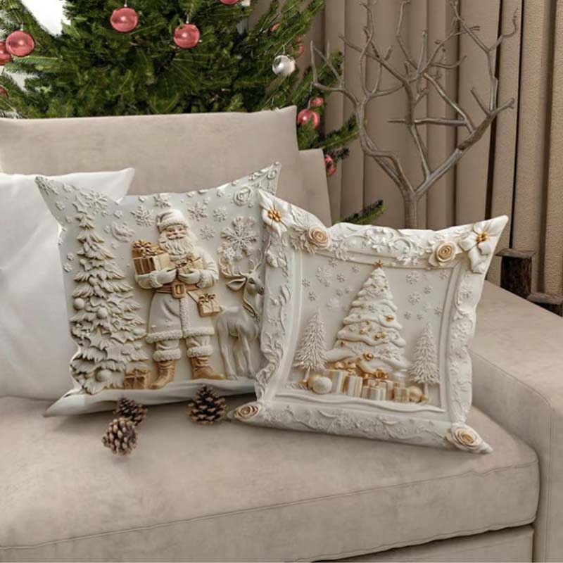 Feestelijke Kussenhoezen Set van 4 – Kerstmotieven met Gestructureerd Design voor Woonkamer & Slaapkamer | Zachte Polyester Sierkussens 45×45 cm voor Winter en Kerst