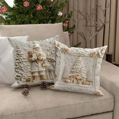 Feestelijke Kussenhoezen Set van 4 – Kerstmotieven met Gestructureerd Design voor Woonkamer & Slaapkamer | Zachte Polyester Sierkussens 45×45 cm voor Winter en Kerst