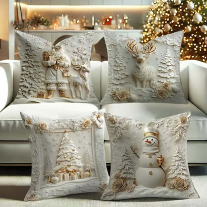 Feestelijke Kussenhoezen Set van 4 – Kerstmotieven met Gestructureerd Design voor Woonkamer & Slaapkamer | Zachte Polyester Sierkussens 45×45 cm voor Winter en Kerst