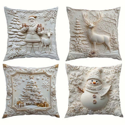Feestelijke Kussenhoezen Set van 4 – Kerstmotieven met Gestructureerd Design voor Woonkamer & Slaapkamer | Zachte Polyester Sierkussens 45×45 cm voor Winter en Kerst