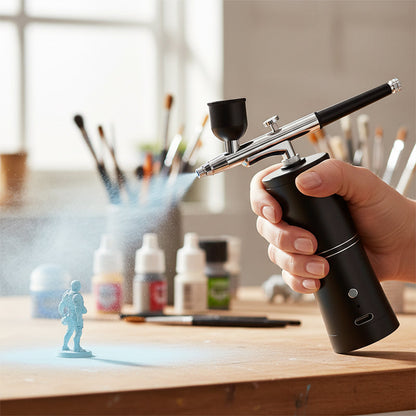 Draadloze Airbrush Pistool met 3 Verwisselbare Spuitkoppen en Oplaadbare Accu voor Modelbouw Kunst en Nail Art