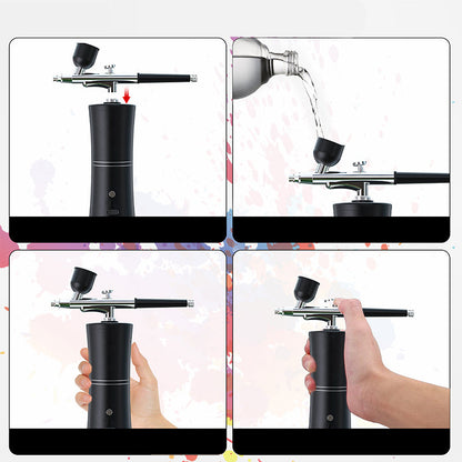 Draadloze Airbrush Pistool met 3 Verwisselbare Spuitkoppen en Oplaadbare Accu voor Modelbouw Kunst en Nail Art