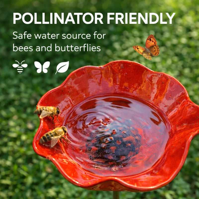 Decoratieve Metalen Tuinsteker met Vogelbad 60cm – Bloemvormig Waterstation voor Vogels en Insecten in 7 Kleuren