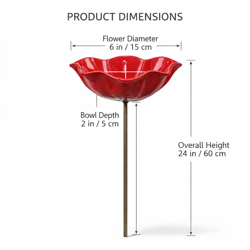 Decoratieve Metalen Tuinsteker met Vogelbad 60cm – Bloemvormig Waterstation voor Vogels en Insecten in 7 Kleuren