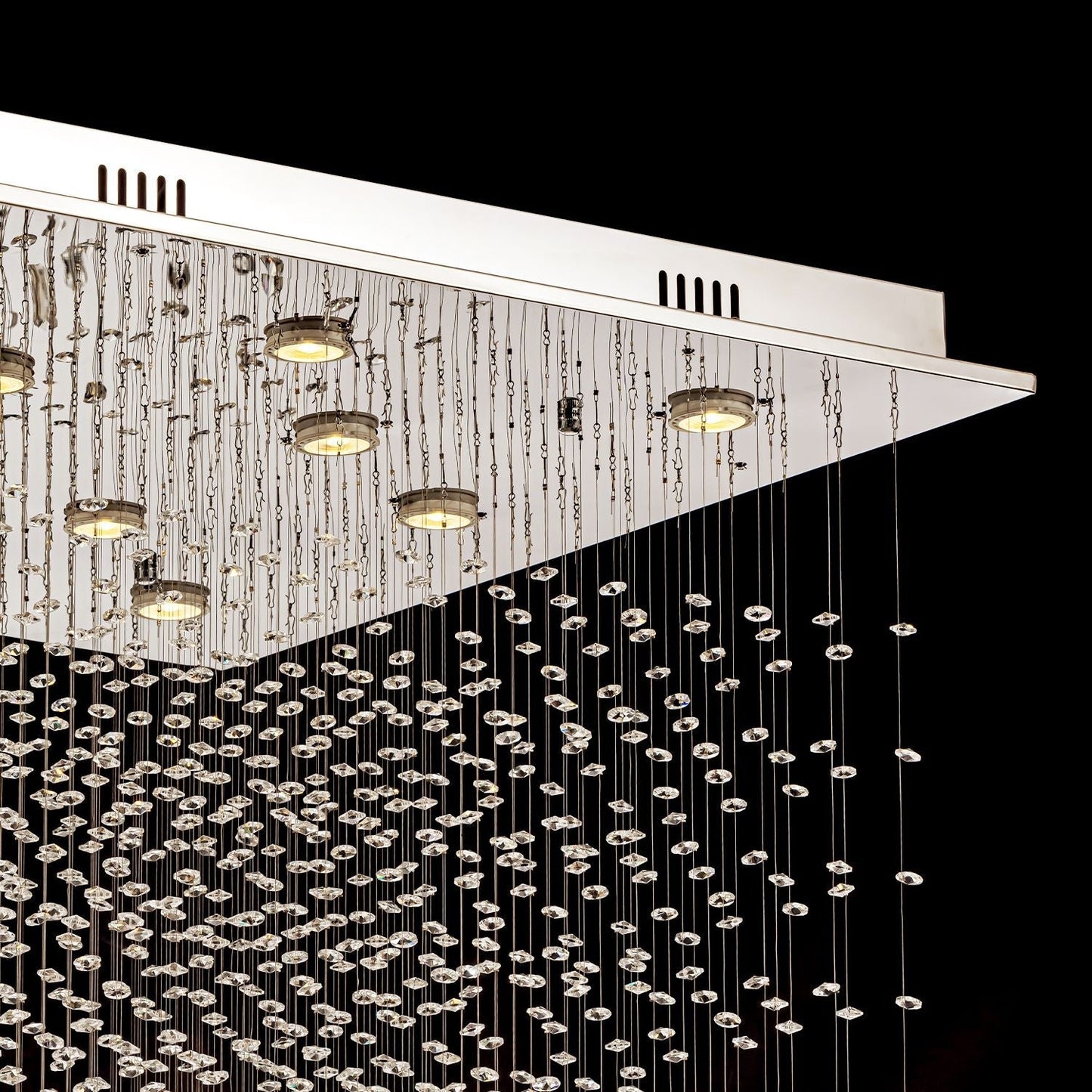 Kristallen Kroonluchter Vierkant Trap Woonkamer Regendruppel Chroom GU10 Modern Luxe