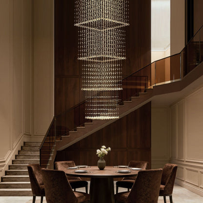 Kristallen Kroonluchter Vierkant Trap Woonkamer Regendruppel Chroom GU10 Modern Luxe