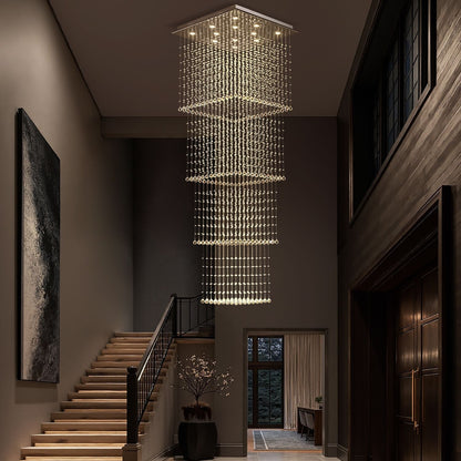 Kristallen Kroonluchter Vierkant Trap Woonkamer Regendruppel Chroom GU10 Modern Luxe