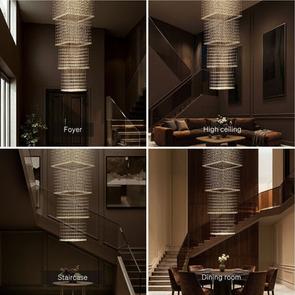 Kristallen Kroonluchter Vierkant Trap Woonkamer Regendruppel Chroom GU10 Modern Luxe