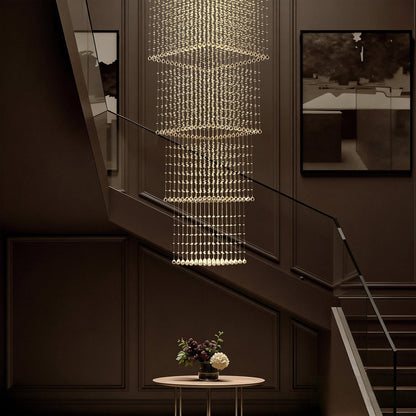 Kristallen Kroonluchter Vierkant Trap Woonkamer Regendruppel Chroom GU10 Modern Luxe