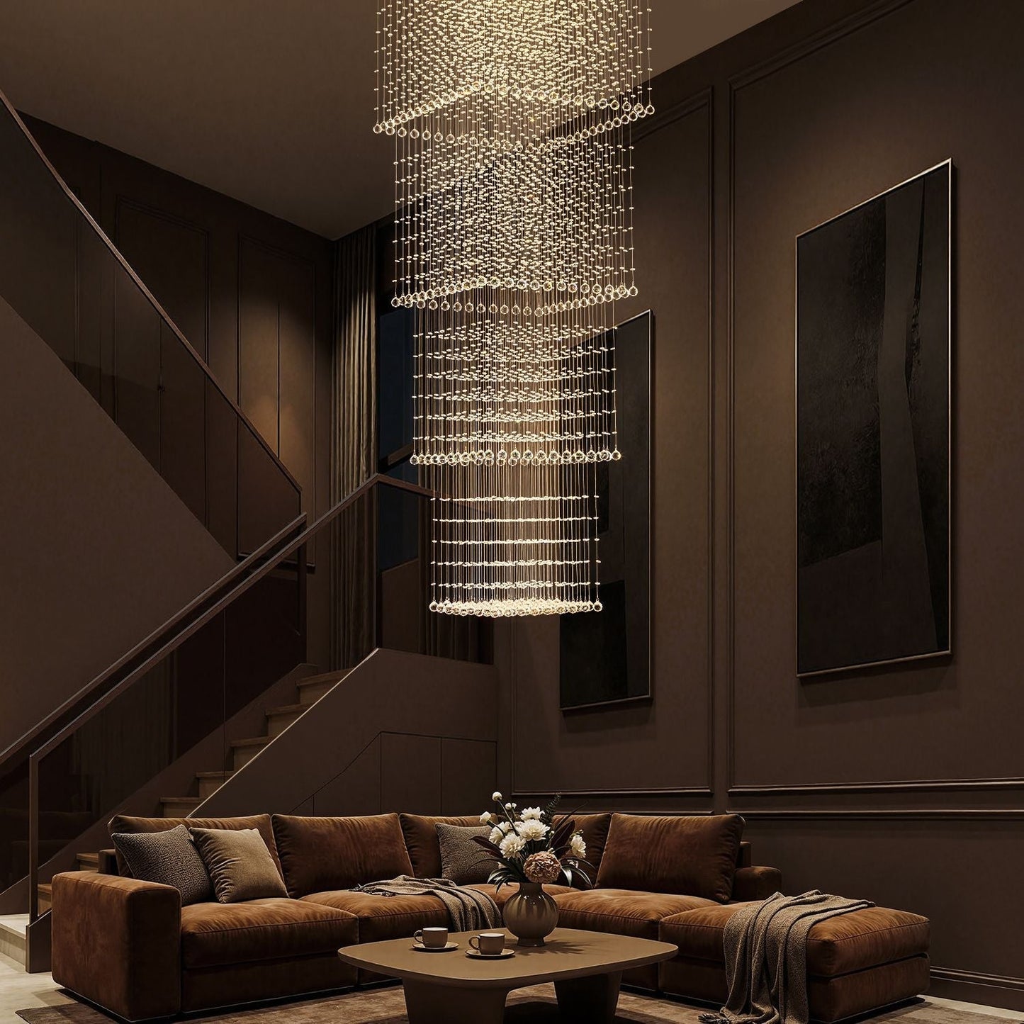 Kristallen Kroonluchter Vierkant Trap Woonkamer Regendruppel Chroom GU10 Modern Luxe
