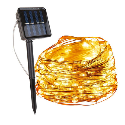 Solar LED Lichtsnoer Warm Wit Groene Koperdraad IP65 Waterdicht Voor Tuin Terras & Balkon