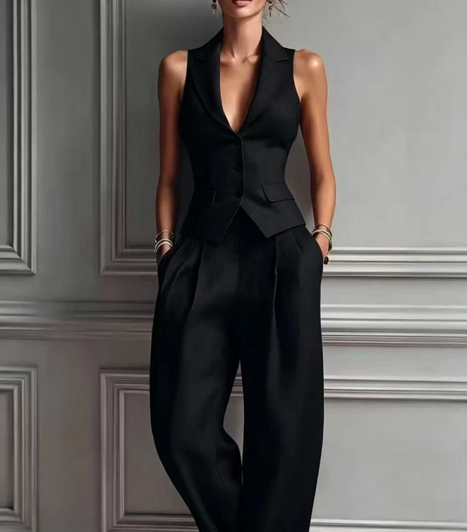 Dames Tweedelige Outfit V-hals en Knopen