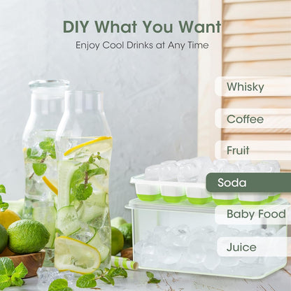 Stapelbare Siliconen IJsblokjestrays met Bewaarbak – 4 Stuks voor Vriezer Organisatie en Cocktails