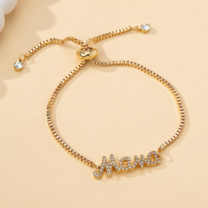 Zilverkleurige Mama Letter Armband met Nepdiamant - StudioMarella