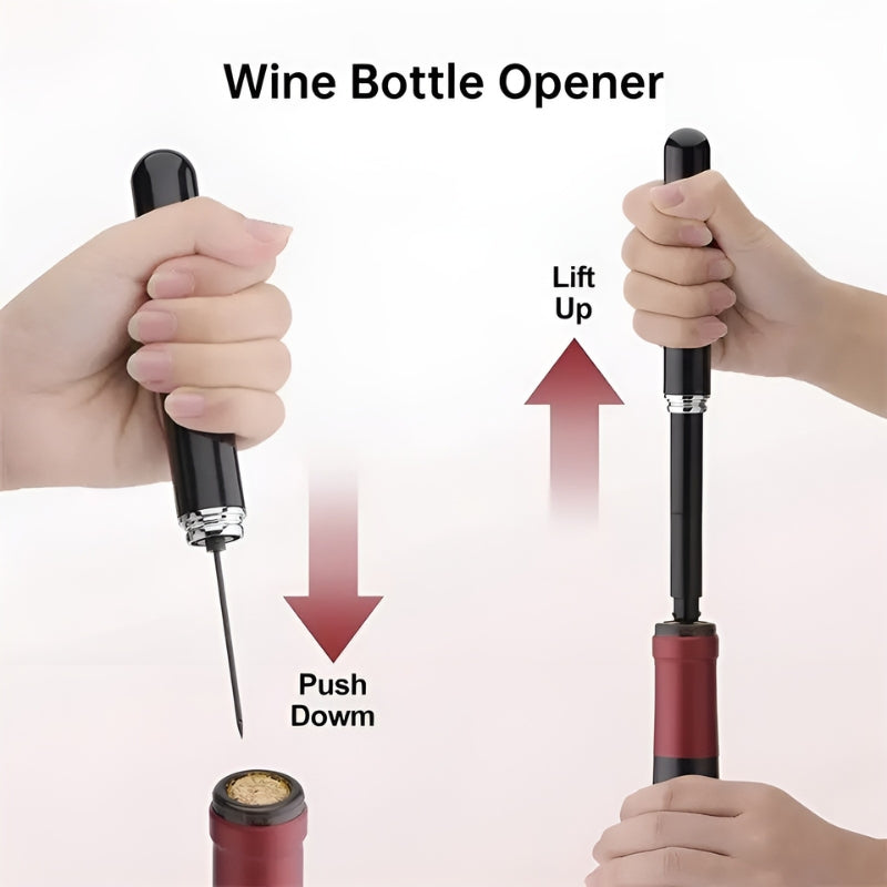 Wijnopener op Luchtdruk | Gemakkelijk Kurken Verwijderen | Elegant RVS Design | Wijnfles Opener Zonder Trekken | Compacte Kurkentrekker | Geen Kurkresten | Ergonomische Wijnaccessoire