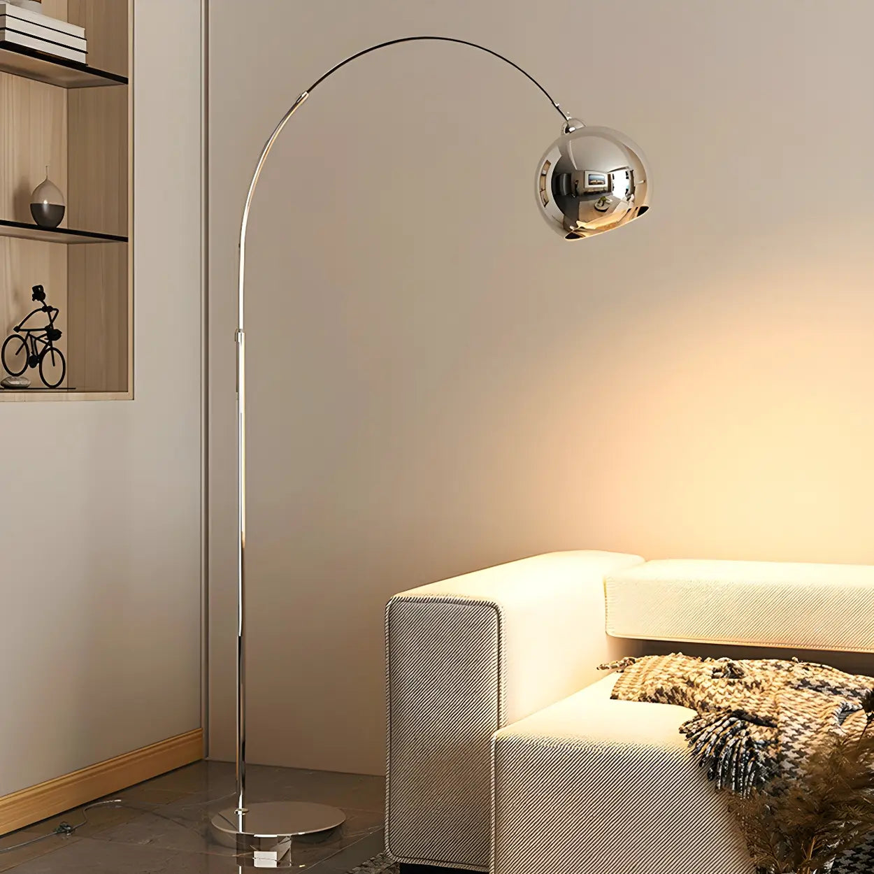 Booglamp Vloerlamp Chroom Zwart Zilver Verstelbaar 180cm E27 Woonkamer Modern