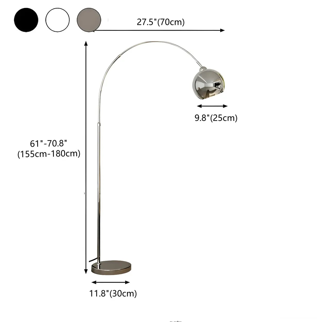 Booglamp Vloerlamp Chroom Zwart Zilver Verstelbaar 180cm E27 Woonkamer Modern