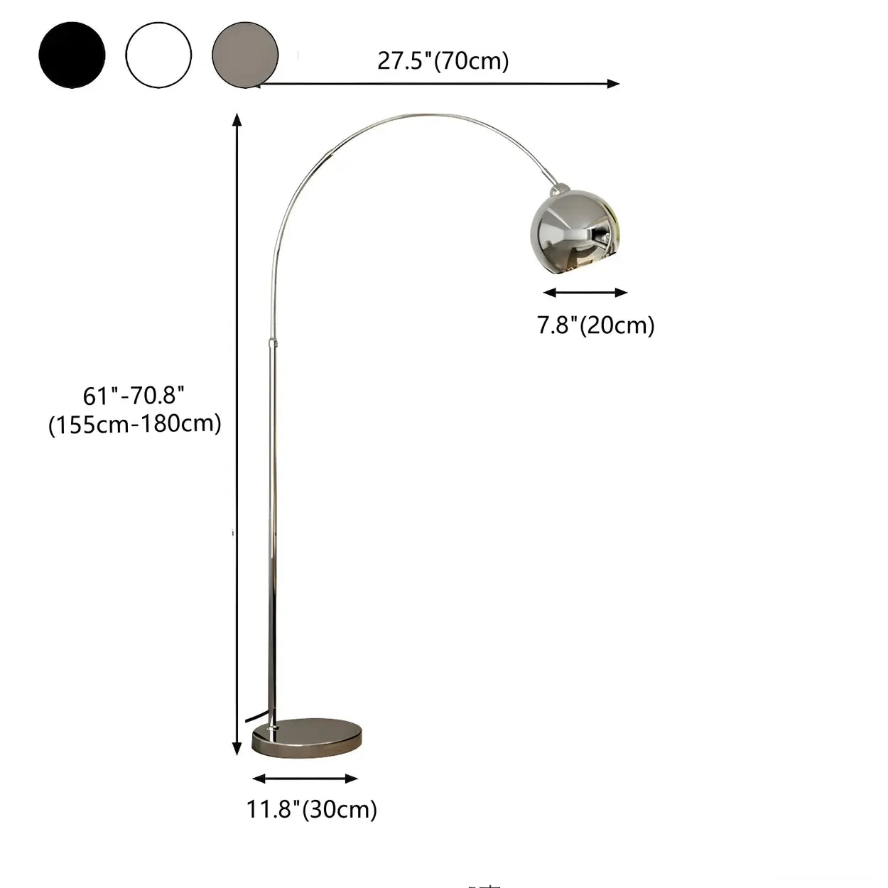 Booglamp Vloerlamp Chroom Zwart Zilver Verstelbaar 180cm E27 Woonkamer Modern