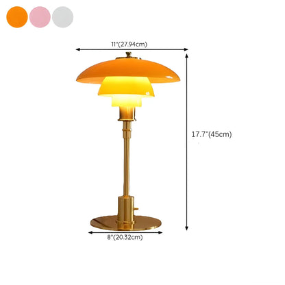 Vintage Tafellamp met Meerlagige Glazen Kap in Amber en Gouden Voet – Moderne Design Bedlamp