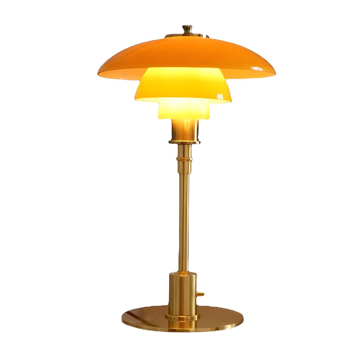Vintage Tafellamp met Meerlagige Glazen Kap in Amber en Gouden Voet – Moderne Design Bedlamp