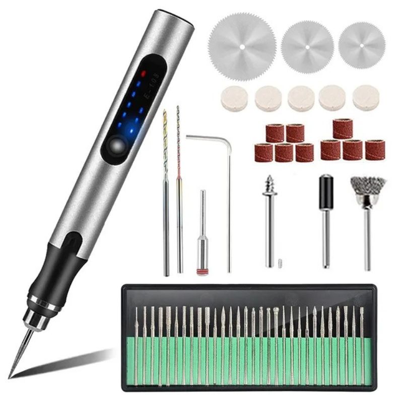 Elektrische Graveerpen Draadloos Oplaadbaar LCD 18000rpm Hout Glas Metaal Hobbygereedschap Graveren Sieraden DIY