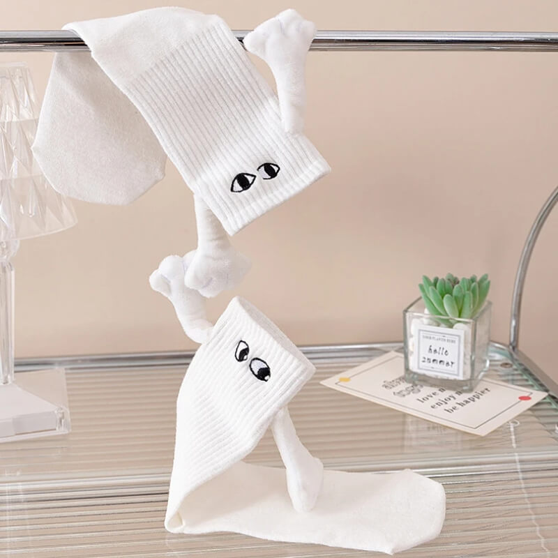 Magnetische Koppelsokken met Cartoonogen Zwart Wit Katoenmix Unisex Comfortabel Ademend Dagelijks Draagcomfort