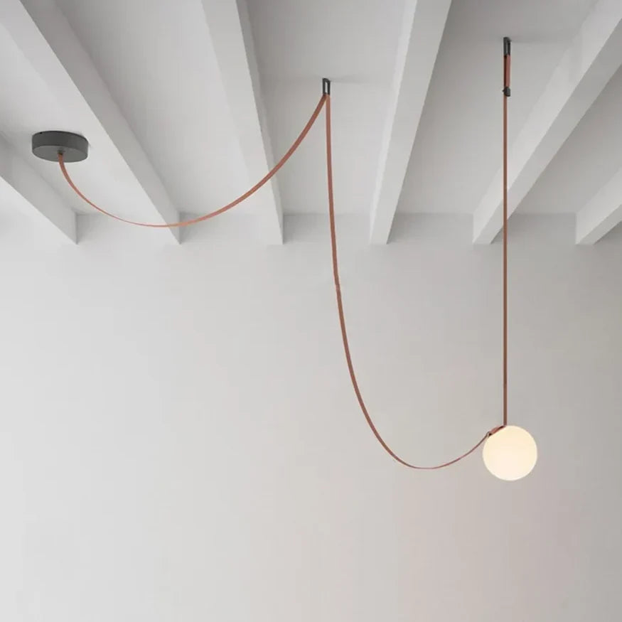Hanglamp Leren Kabel Glazen Bol E27 Cognac Bruin Woonkamer Eetkamer Hal Postmodern Design 1 3 5 7 Bollen